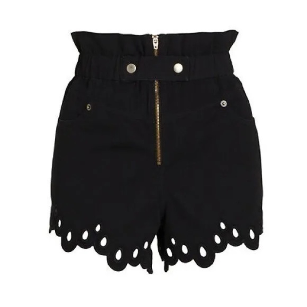Sea New York Black High-Waist Scalloped Hem Shorts